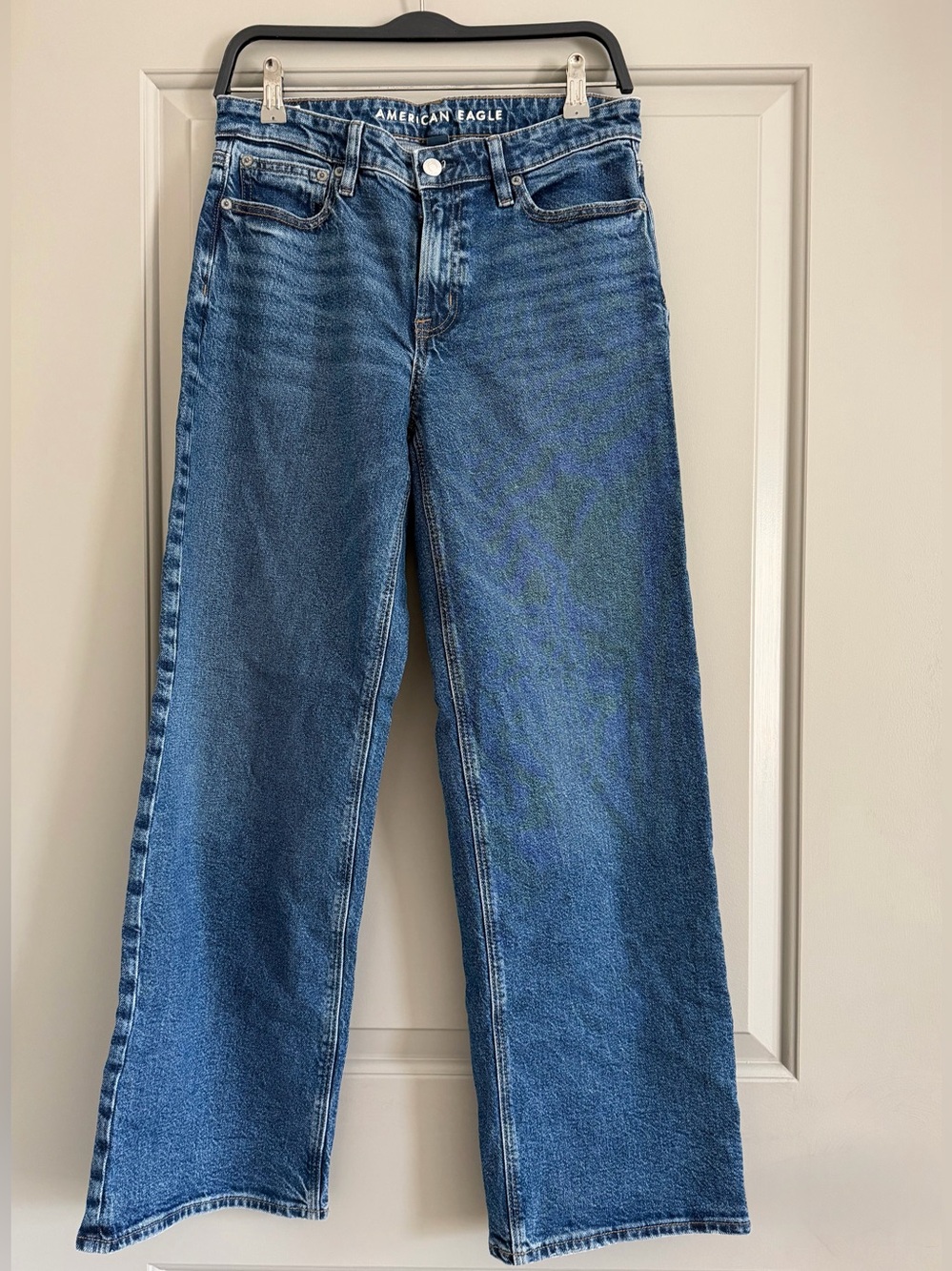 American Eagle Outfitters Medium Blue Straight-Leg, high waisted stovepipe jeans